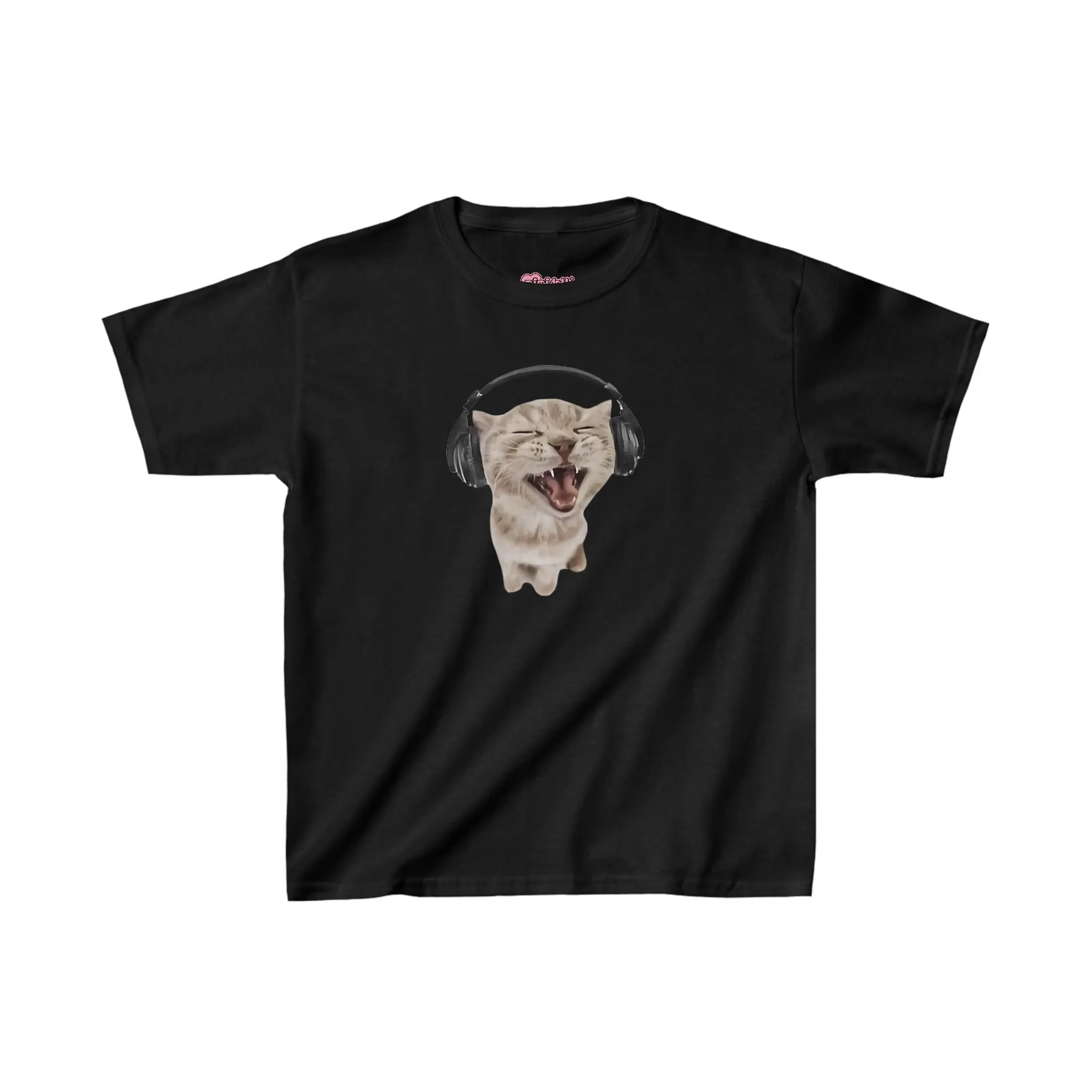 Y2K Headphones Cat 90s Kitten Baby Tee Silly Cat Meme Shirt, Cat with Headphones Trendy Top Pinterest Aesthetic