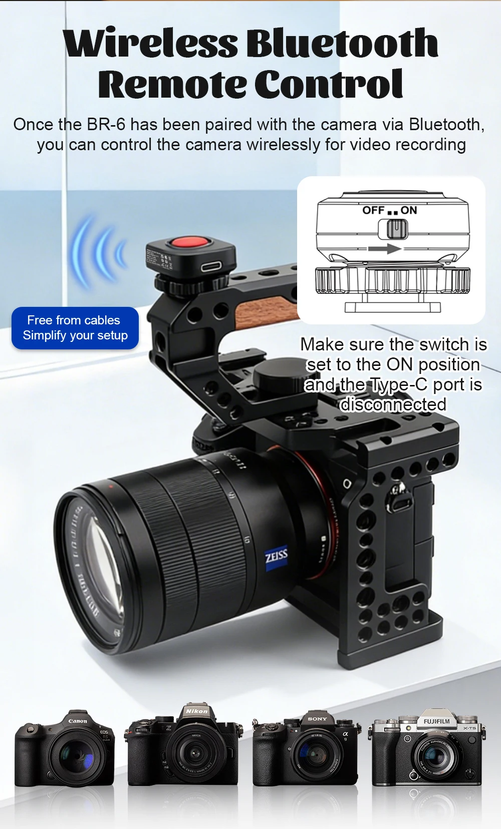 BR6 Käfiggriff-Tastenfernbedienung für Videoaufnahmen für Sony A1 A9 Z200 NX800 A7V ZVE10; Für Canon Nikon Fujifilm Olympus Pentax – Detail 5