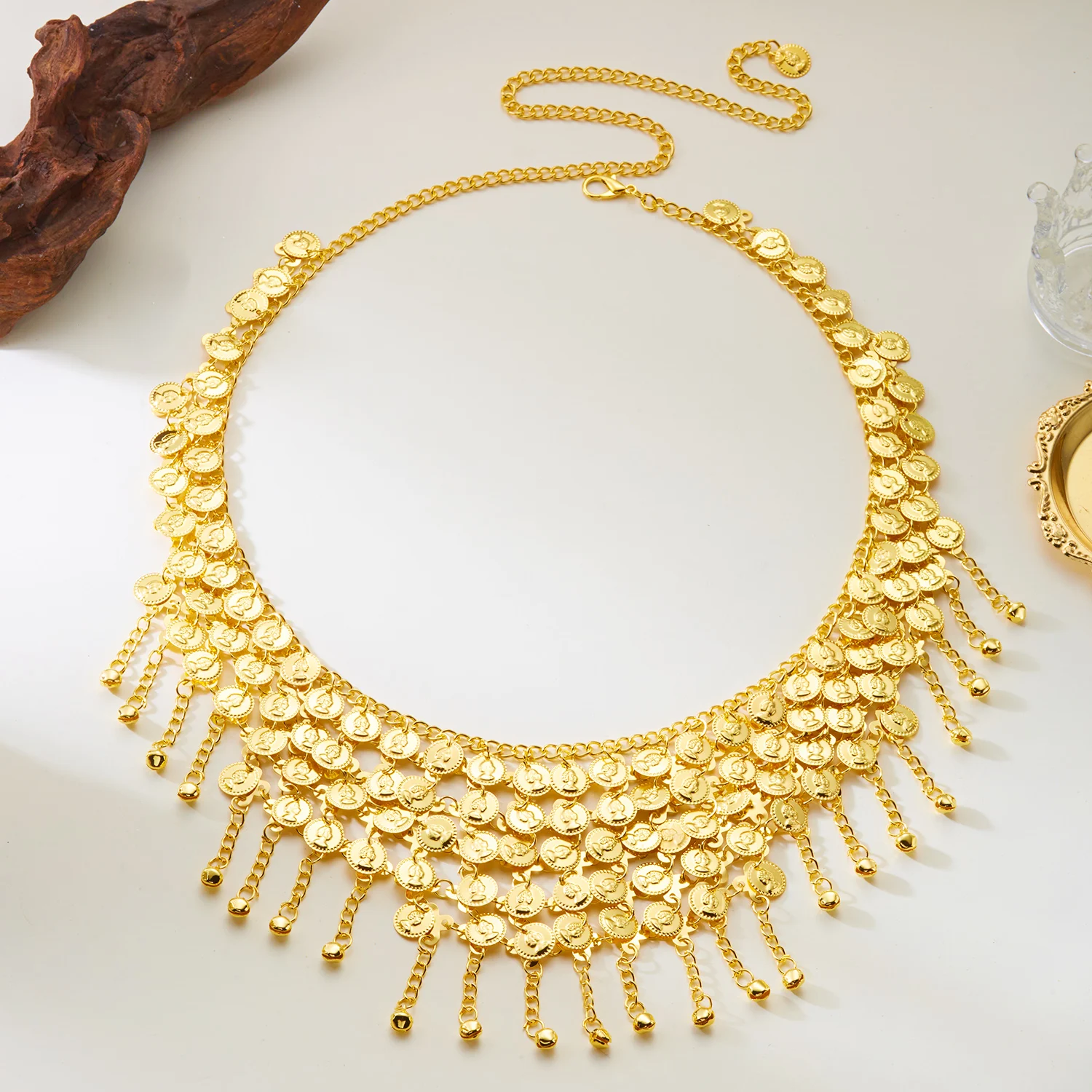 بوهو بيوتي بورتريه عملة جرس هامش مثير الخصر حزام على شكل سلسلة للنساء فريد غريب الذهب اللون شرابة الجسم سلسلة مجوهرات الحفلات #5