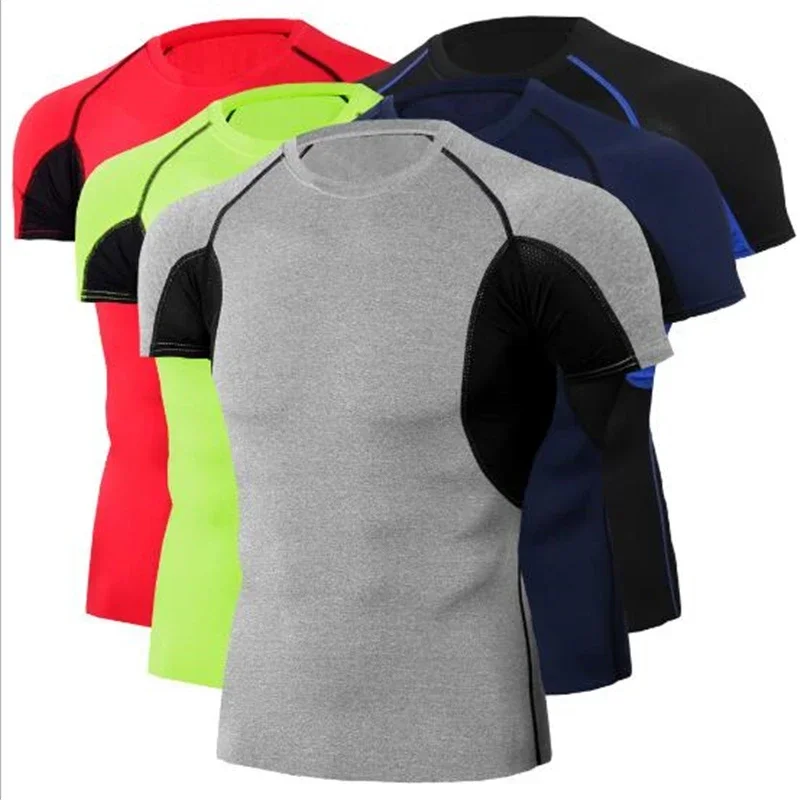 تي شيرت de sport à manches courtes pour homme، vêtement de course، اللياقة البدنية، الضغط، Rashgard