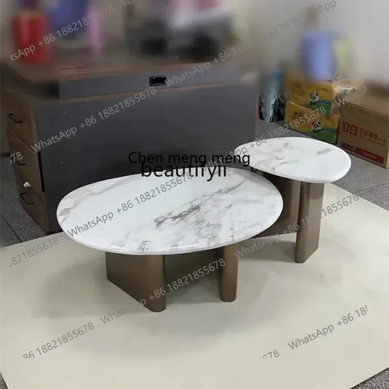 

178Light luxury cream style minimalist size high and low combination, natural marble luxury stone personalized coffee table2936