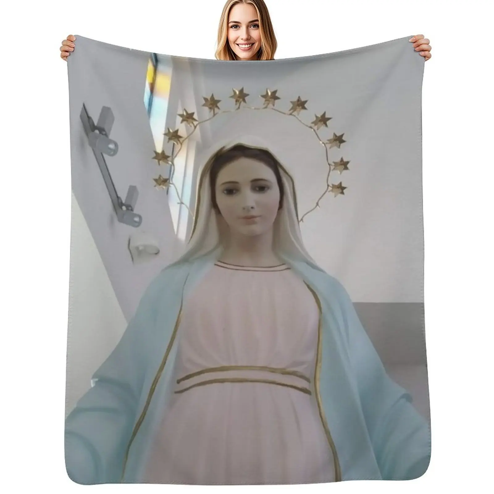 Our Lady of Medjugorje poster,The Queen of Peace Virgin Mary Kraljica Mira Throw Blanket Easy Care Comfortable Blanket for Couch