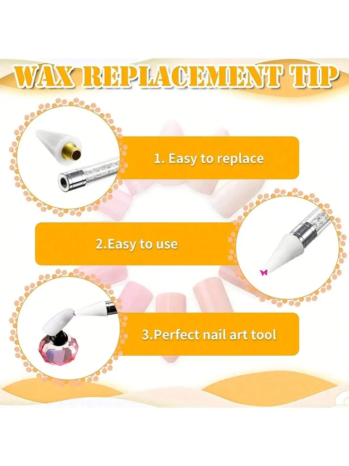 12pcs Wax Replacement Tip Nail Rhinestones Picker With Nail Point Pen For Selecting Nail Gem Jewelry, Replacement Wax Accessorie