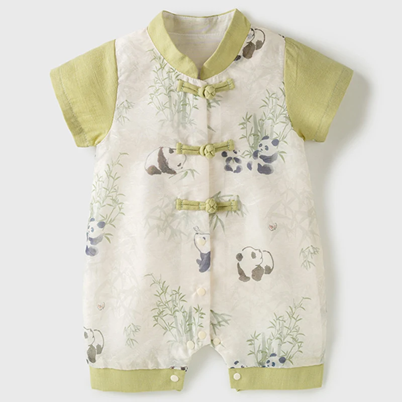 ملابس الصيف الرضع طفل رضيع الاشياء النمط الصيني الكرتون لطيف الباندا طباعة قصيرة الأكمام السروال القصير حللا الوليد البنود BC400 #1