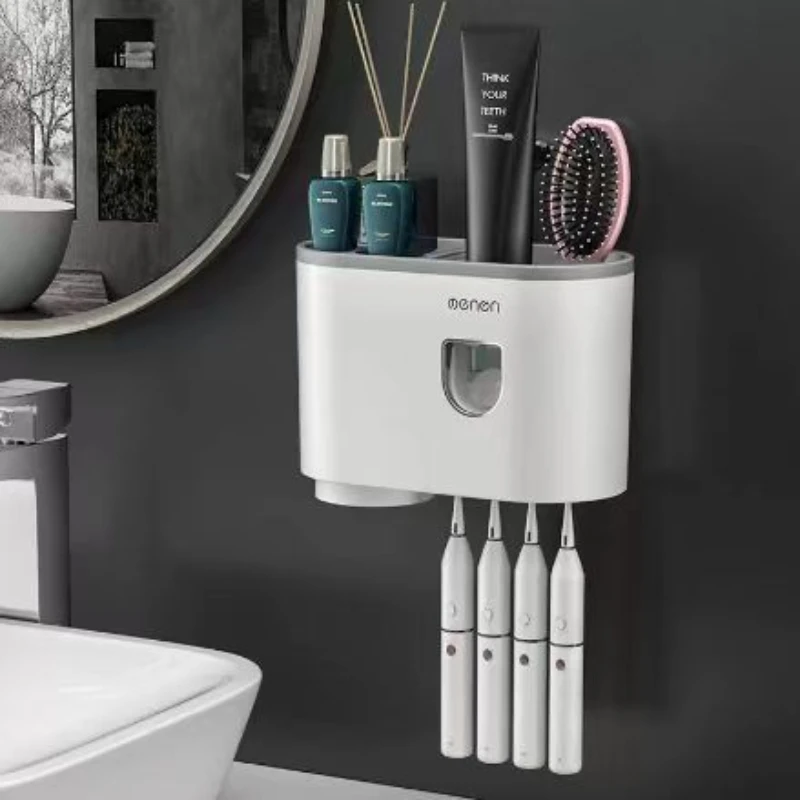 Magnetic Adsorption Inverted Toothbrush Holder Wall -Automatic Toothpaste Squeezer Storage Rack Bathroom Accessories