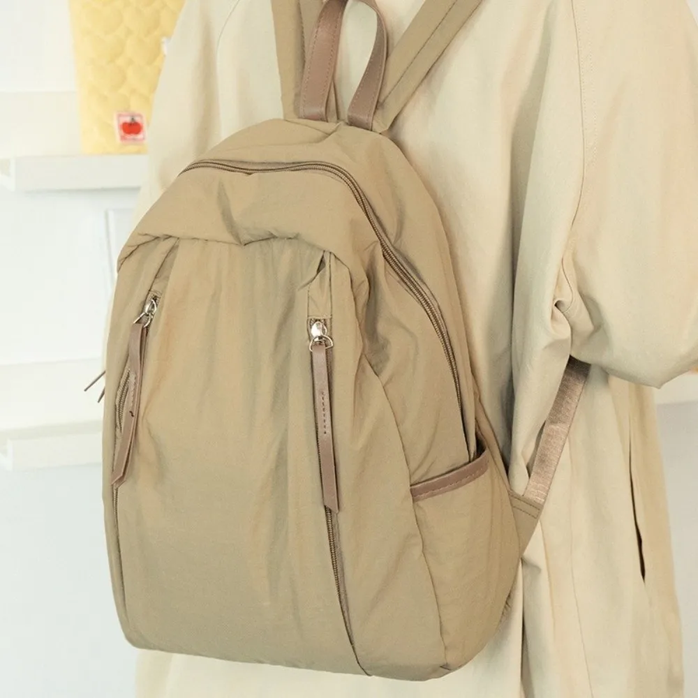 

Simple Solid Color Travel Backpack Lightweight Multi-pocket Nylon Backpack Korean Style Large Capacity Student Schoolbag Women