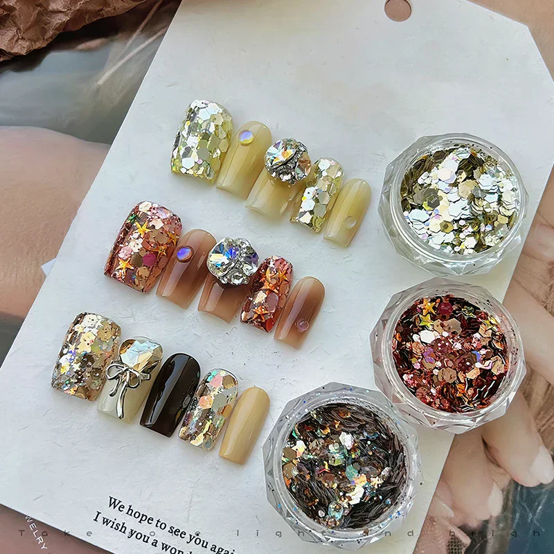 10 صناديق مسمار الفن أحجار الراين زينة مضلع الليزر لامعة فلاش مسحوق ملصقات الأظافر اكسسوارات التجميل #5