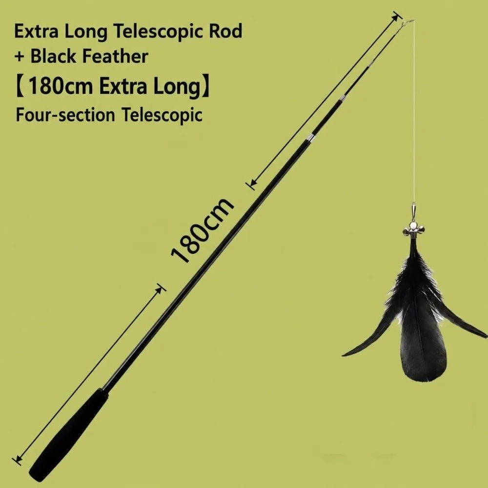 1.8m Extra Long Retractable Cat Wand Toy 4-Section Telescopic with Detachable Feather Worm Refill Telescopic Cat Wand