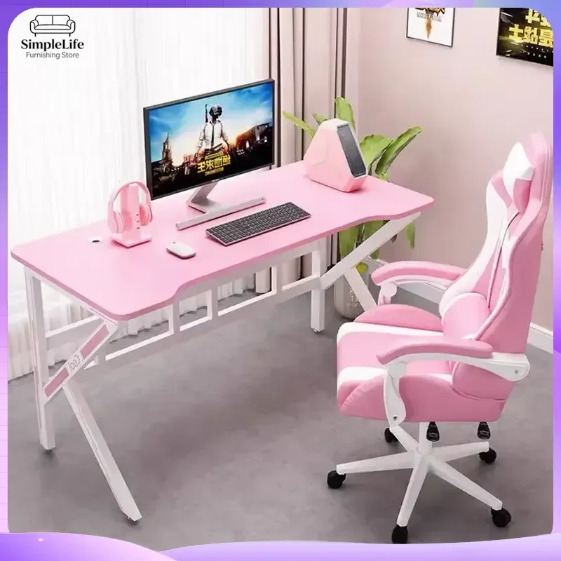 Pink Gaming Desk for Girls Study Laptop Table Computer Desk with Cable Management Adjustable Height Home Office Bedroom Gamer