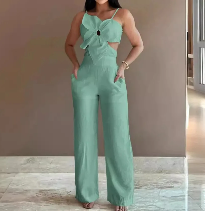 الصيف أزياء الأبيض بذلة المرأة الأزهار نمط Shirred الجوف خارج عارضة غير المتكافئة الرقبة جيب عارية الذراعين حللا