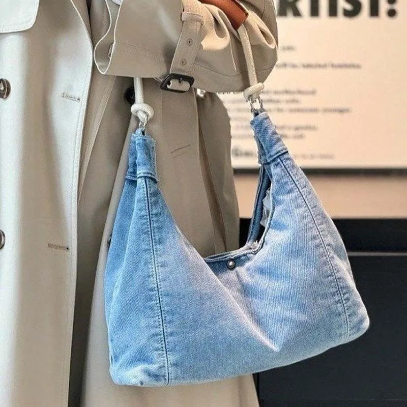 

2025 New Women's Denim Tote Bag Wash Denim Tote Bag Contrast Shoulder Bag
