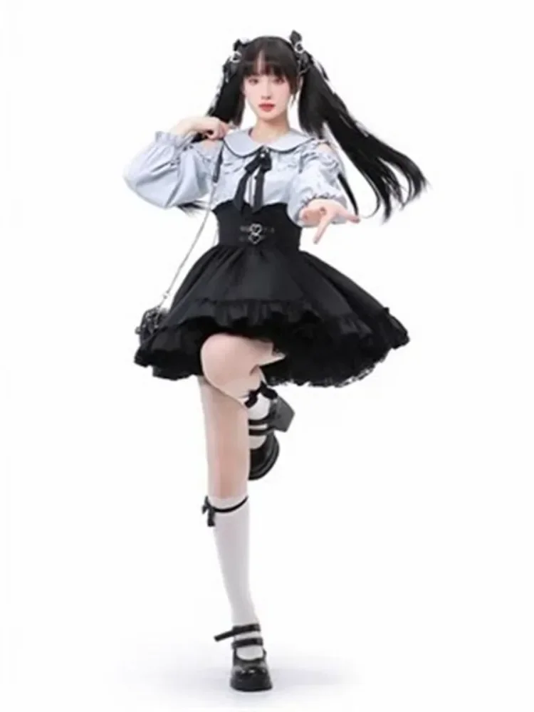 2024 Japanese Black Short Skirt Vintage Gothic Ruffled Mini Skirts Lolita Harajuku Ball Gown Faldas Y2k Aesthetic Pleated Cake