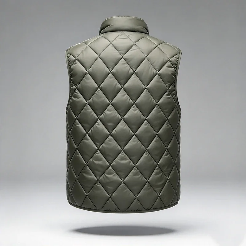 Autumn Winter Mens Diamond Quilted Tank Vest Stand Collar Zip Up Padded Waistcoat Outdoor Casual Sleeveless Jacket