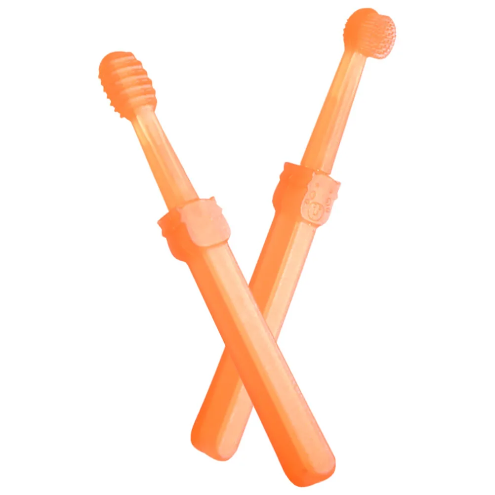 

2pcs Baby Silicone Toothbrush Set Soft Bristles Oral Care Newborn Toddler Milk Teeth Clean Travel Lightweight Safe Material