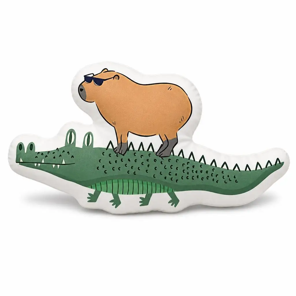 Capybara riding on a crocodile Plush Pillow Cushion Irregular Stuffed Throw Pillow Home Decor Gift Sofa Bed Couch