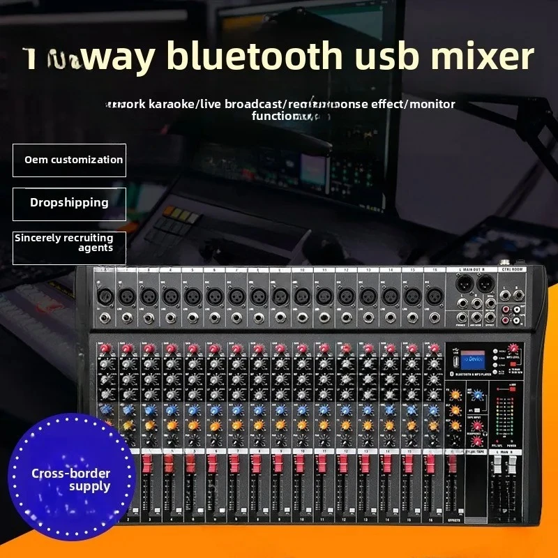 16-Channel mixer stage performance Karaoke with USB Bluetooth reverb effect can be monitored professionally