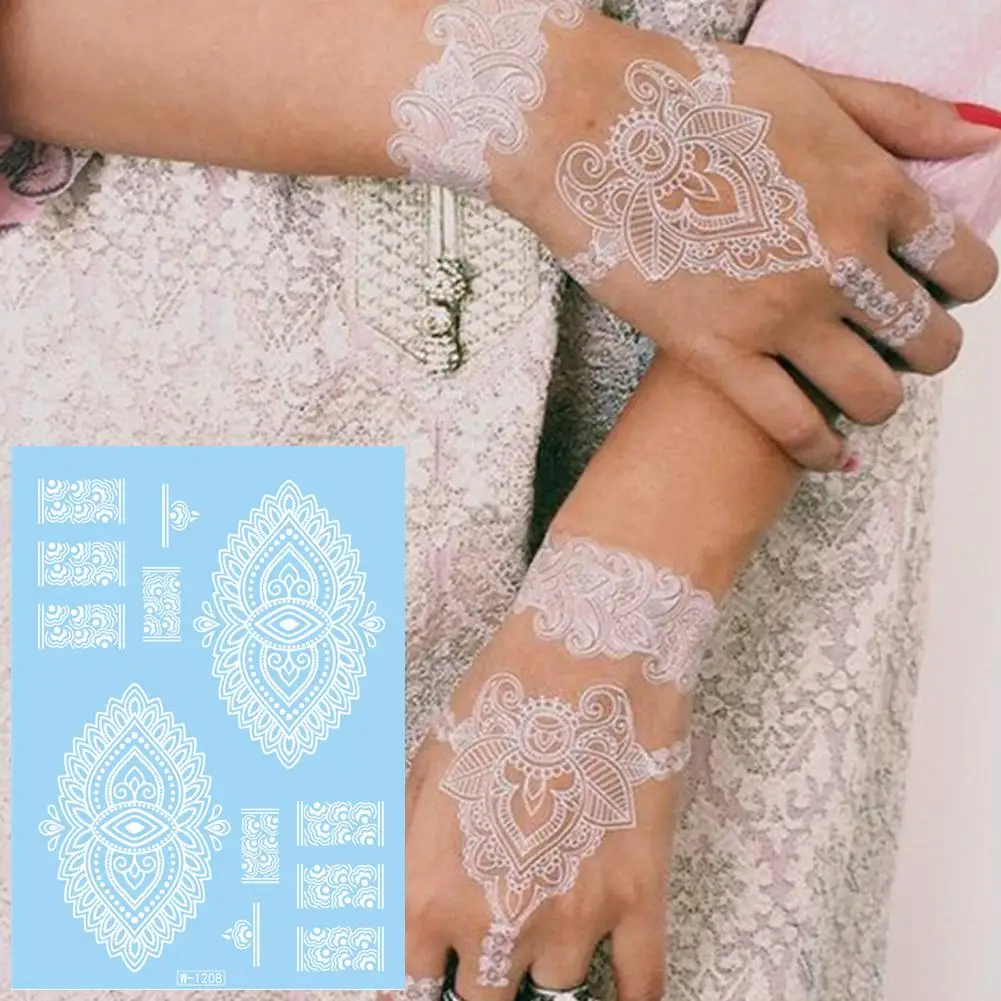 Adesivo per tatuaggio in pizzo bianco Festival del sud-est asiatico Tatuaggio all'henné bianco per moda ed eventi C4M9