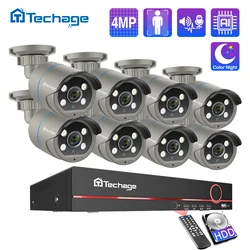 Techage 8CH 4MP POE Surveillance Camera System H.265 Face Detection Two-Way Audio Security Video CCTV NVR Recorder Kit Outdoor