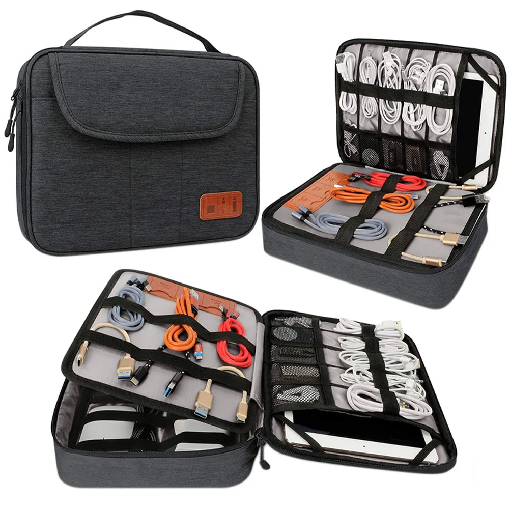

Double Layer Digital Storage Pouch for Electronics Large Capacity Cable Organizer Case with Mobile Phone Pockets and Tablet