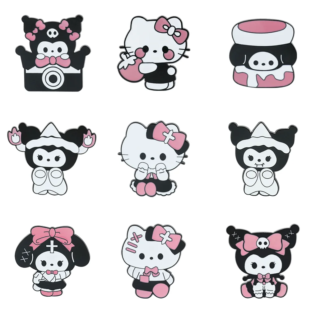 Kawaii Kitty Cat Kuromi Enamel Pin Anime Cartoon Figure Kitty White Metal Badge Brooch Jacket Jeans Lapel Pin Jewelry