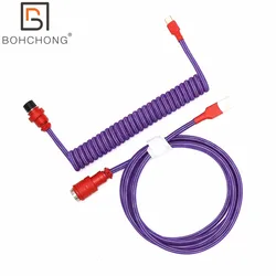 Custom Red Aviator Double Layer USB to Type C Mini Micro Coiled Cable for Mechanical Keyboard Spiral Colorful Matt GX16 Plug