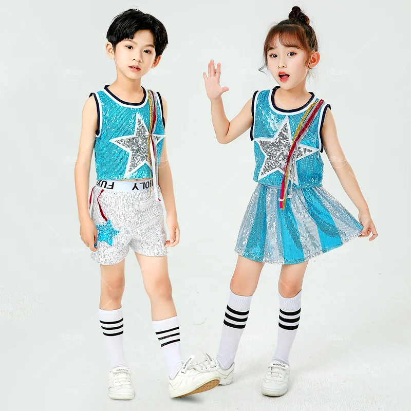 Children's Cheerleading Performance Costumes Sequin Jazz Dance Performance Costumes Modern Dance Costumes for Boys and Girls