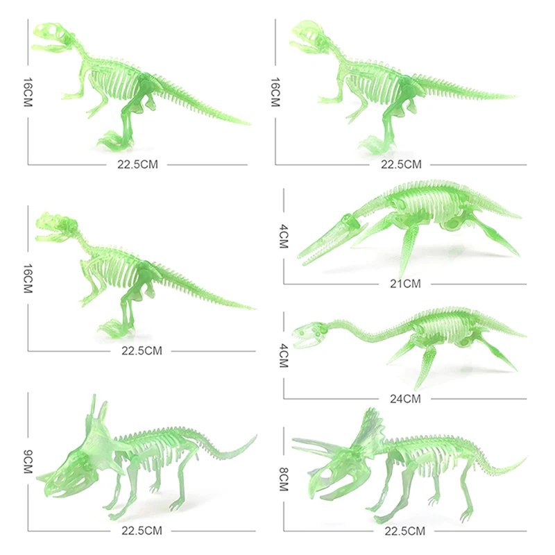 3D Fluorescent Dinosaur Skeleton Assembled Models Toy Series Mini Triceratops / Stegosaurus / Velociraptor Puzzle Toy