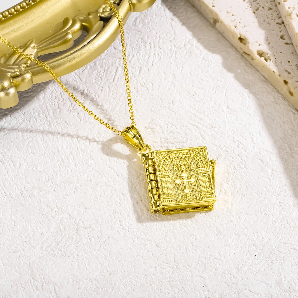 Bible Pendant Necklace Openable Christian Catholic Holy Bible Verse Necklace for Men & Women Engraved Religious Lockets Necklace