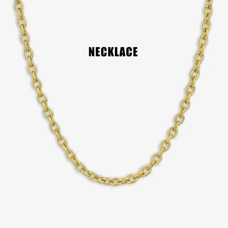 Stainless Steel High Polish Simple Lockbone Chain Unisex Commuter Versatile Non-Fading Basic O-Link Necklace