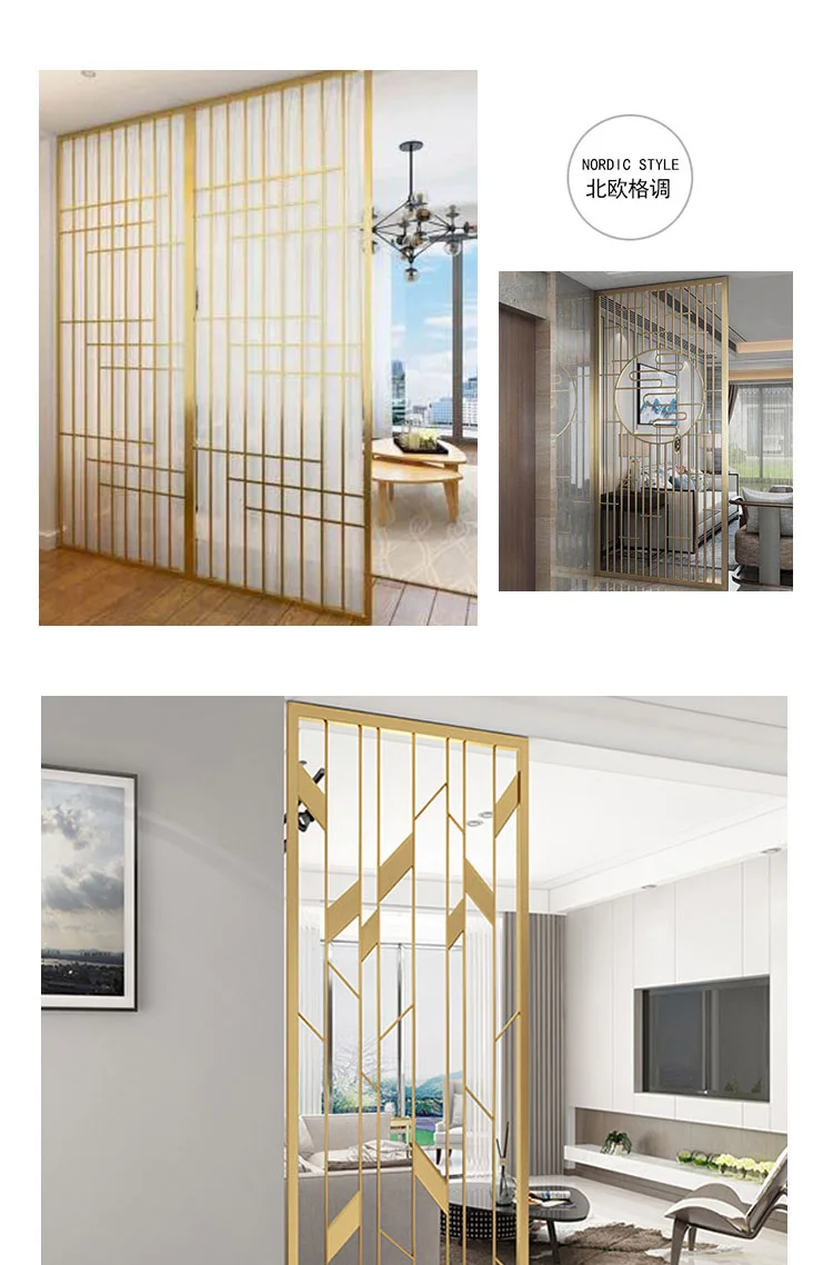 Luxury stainless steel screen simple modern glass partition wrought iron hollow living room porch club decorative wall grille