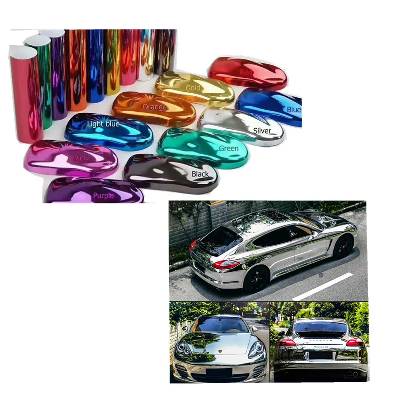 

Stretchable Black Mirror Chrome Vinyl Wrap Self-Adhesive Film Decal Air-Release Bubble Free DIY Car Wrapping Roll