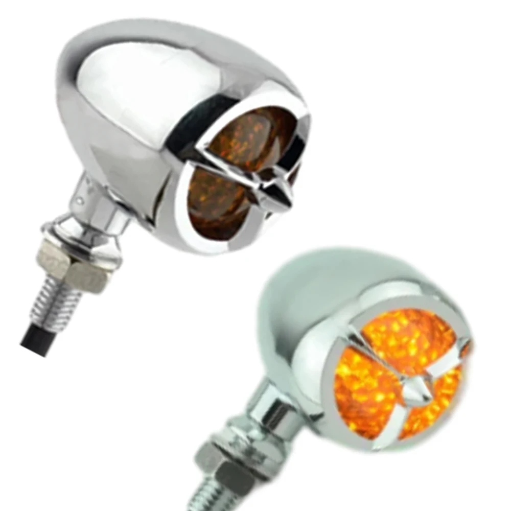 2PCS Black Chrome Motorcycle Turn Signal Light Amber 12v Motorbike Blinker Indicator Bullet Lamp M10 Motor Accessories