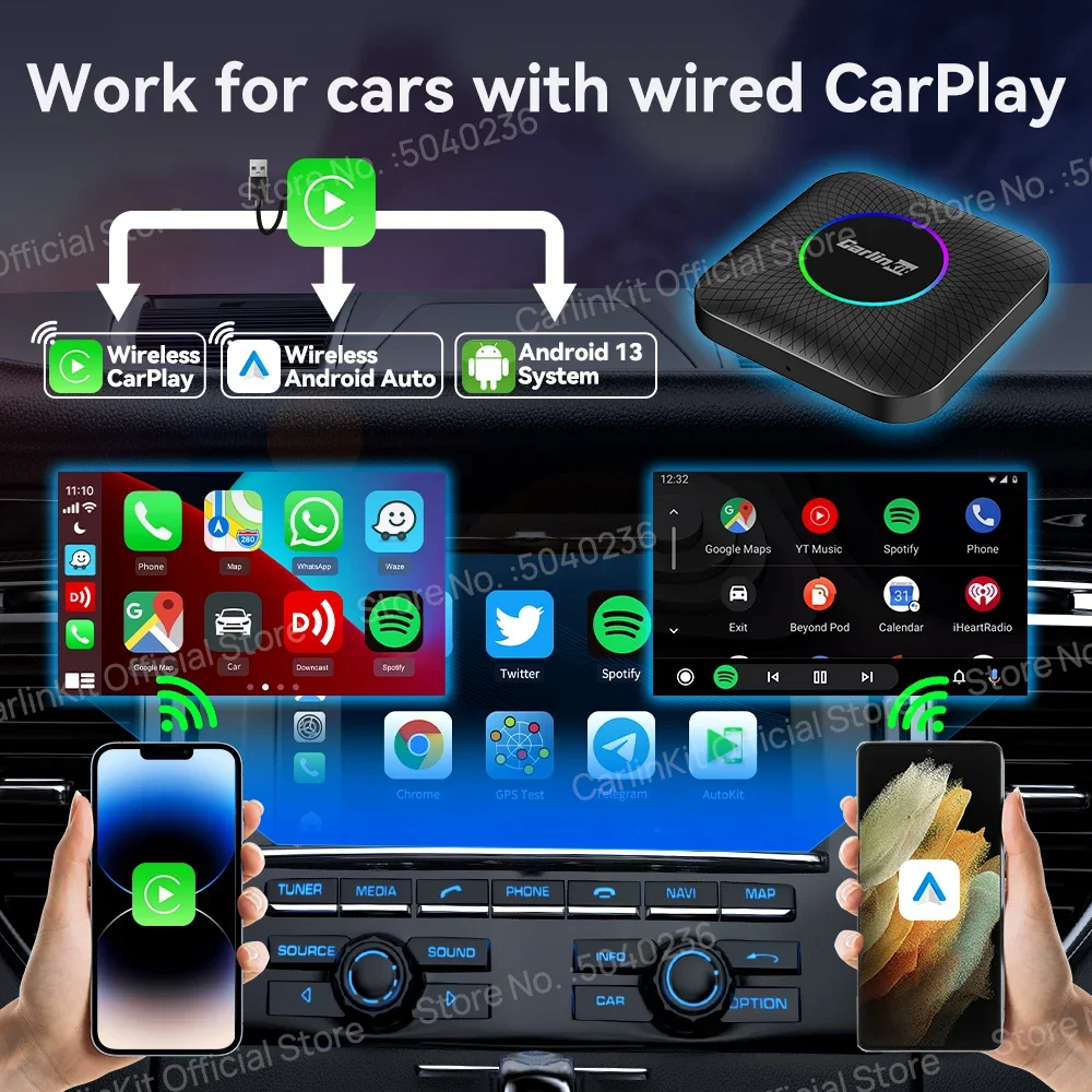 CarlinKit CarPlay TV Box Android Auto Беспроводной адаптер Carplay Android 13 SM6225 8 128G Smart Box для Netflix Spotify Kia IOS17