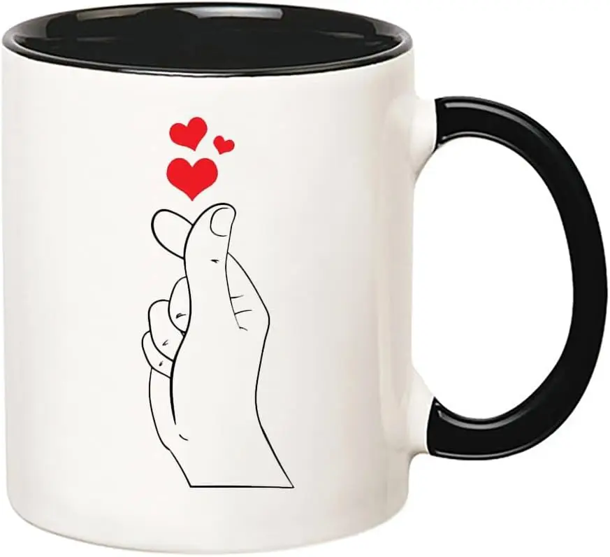 Fingerheart Mug, Funny South Korea Flag For K-pop And K-Drama Fans, Korean Oppa Mug, Gift Idea For Boys and Girls, 11 Oz Novelty