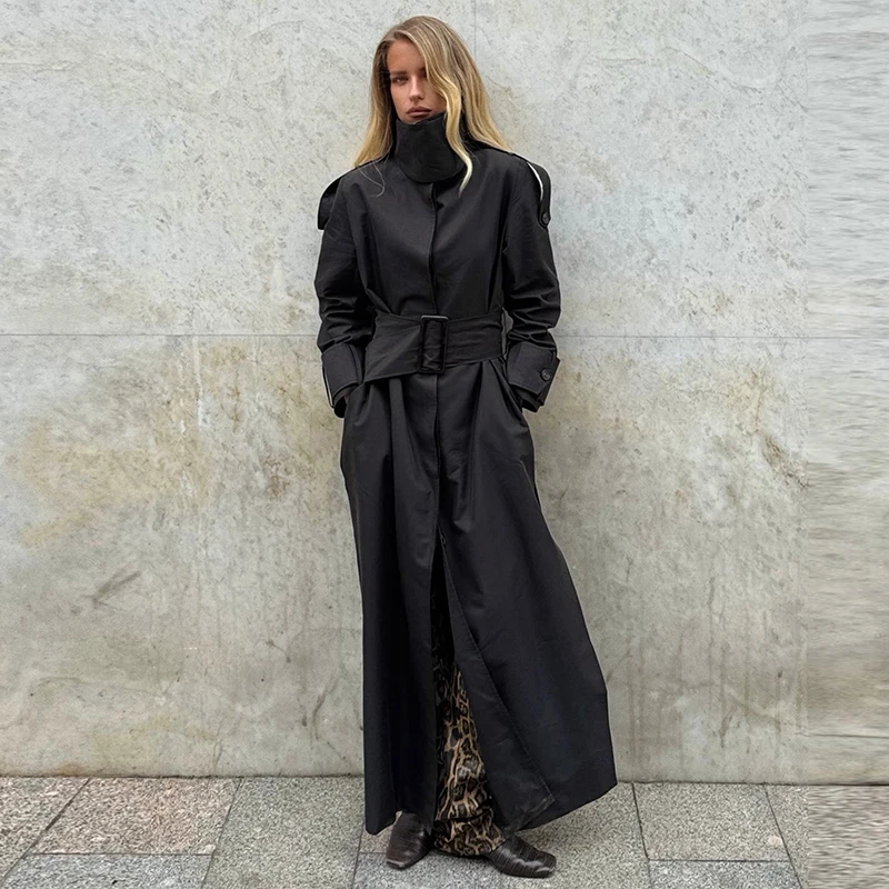 Damen Langer Trenchcoat mit Schulterklappen, Gürtel, Oversize-Passform, Maxi-Jacke, 2026 Neue Schicke Lässige Pendler-Oberbekleidung für Damen