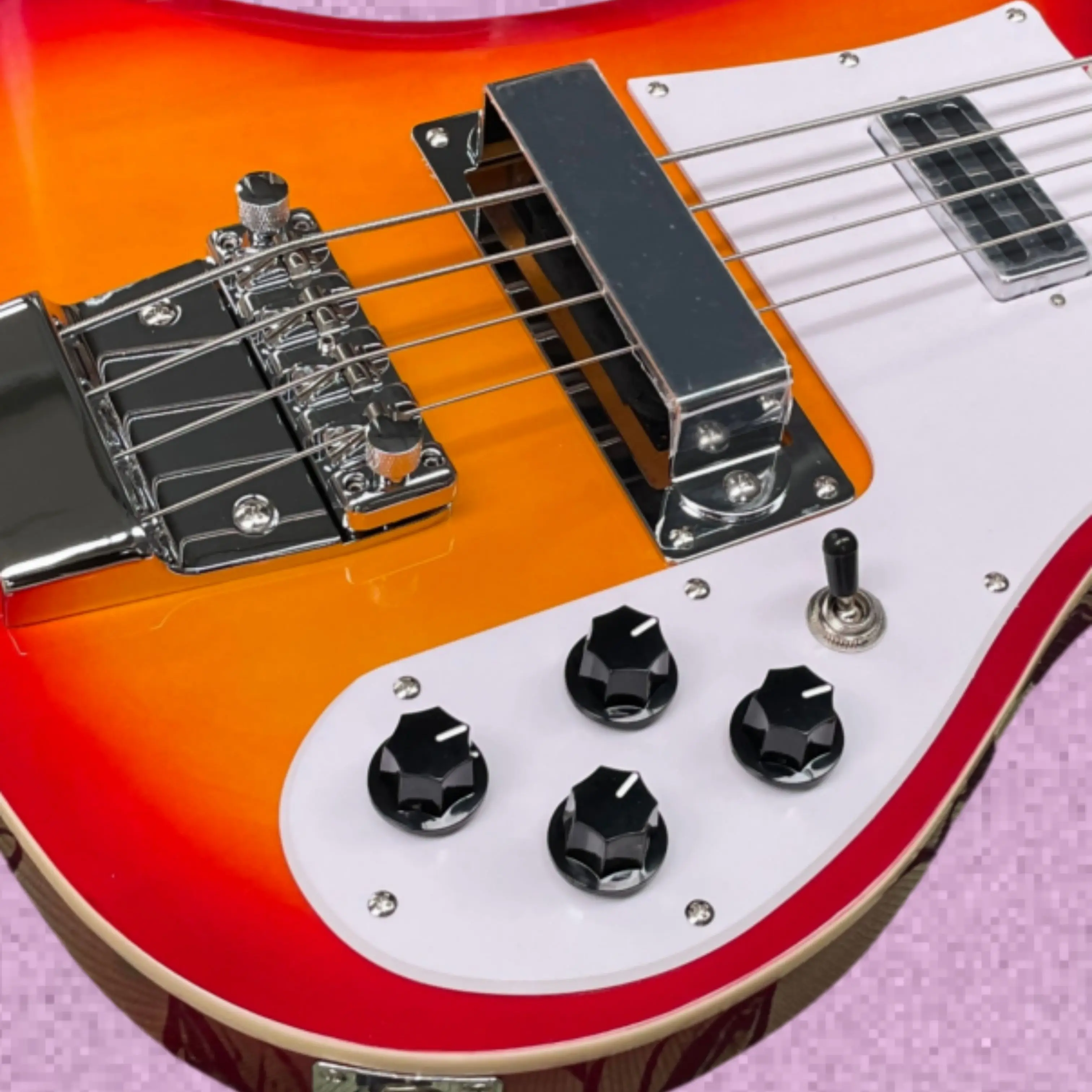 4 String Electric Bass Guitar, Sunset Red Orange Gradient Body & Block Inlays for Band Live Stage Performance Guitars Guitarra