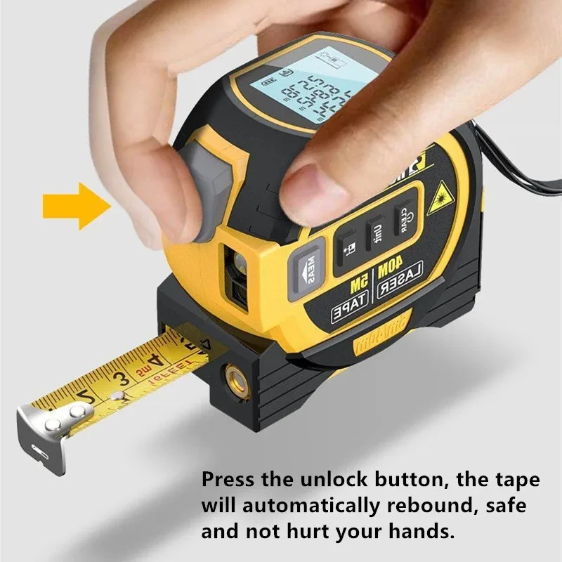 Imagem -04 - Fita Métrica Laser Digital Alta Precisão Infravermelho Rangefinder Aço Ferramenta de Medição Grande Ferramenta de Exibição 40 m 60m 3in 1