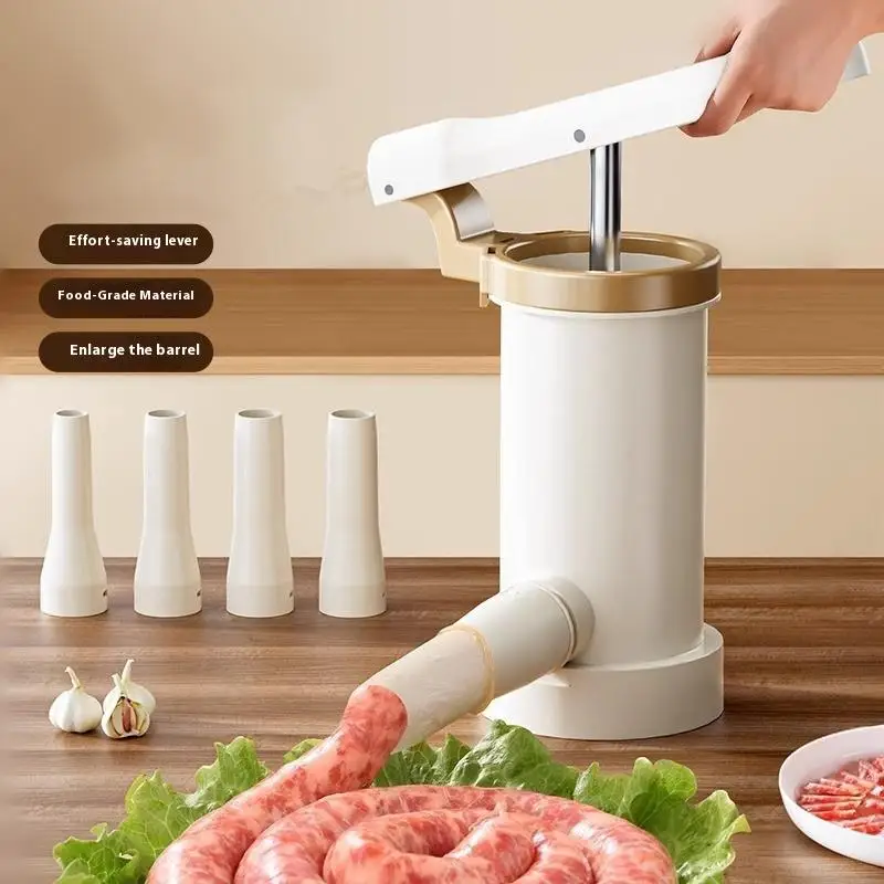 Homemade Sausage Maker With Stuffing Pipe Manual Fast Meat Stuffer Filling Machine Large Capacity Heavy Duty Kitchen Tools.