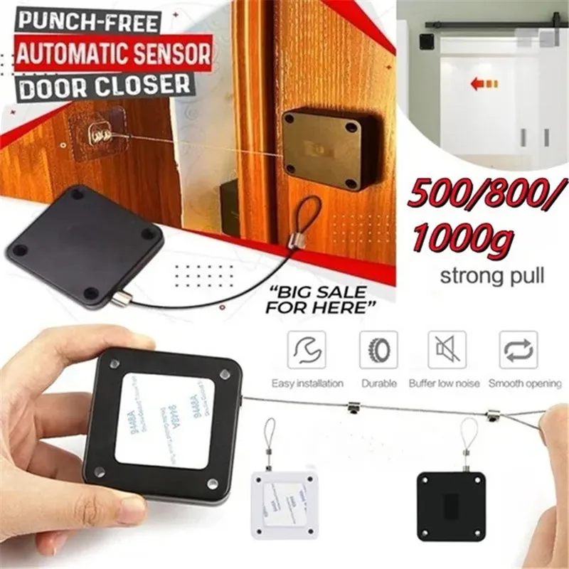 Cierre automático de puerta con Sensor, cierre automático estable, cuerda de acero sin perforaciones