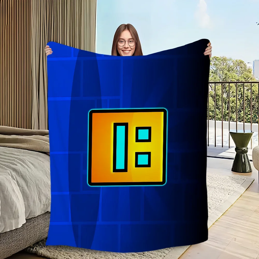 Customize Game Interesting Geometry Dash Lite Blanket Blanket for Couch Sofa Travel Home Hiking Picni Bed Beding Flannel Blanket