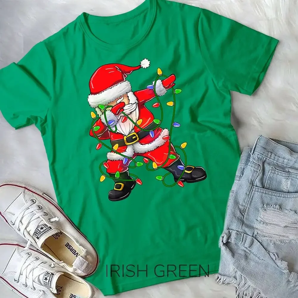 Dabbing Santa Shirt for Boys Girls Christmas Tree Lights T-Shirt Unisex T-shirt