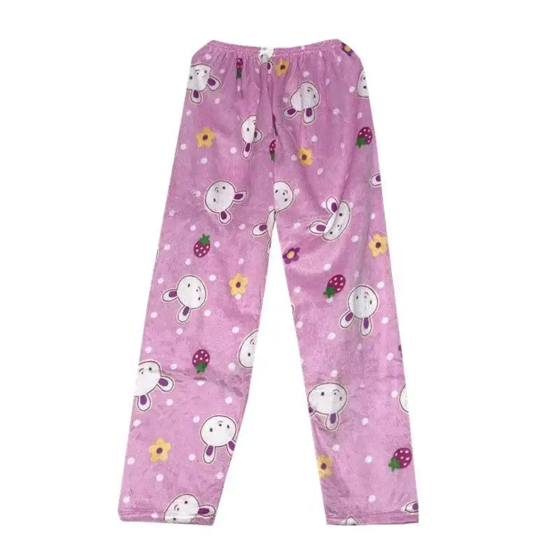 Winter Women's Cute Plush Pajama Pants Cartoon Fluffy Warm Sleepwear Comfortable Loose Elastic Waist Home Pants