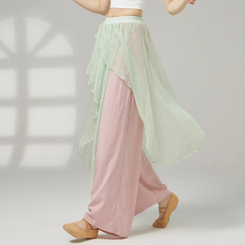 Frauen Klassische Tanz Praxis Hosen Modern Dance Breite bein Hosen Doppel-schicht Fließende Ethnische Tanz Rock Hosen Tanzen kleidung