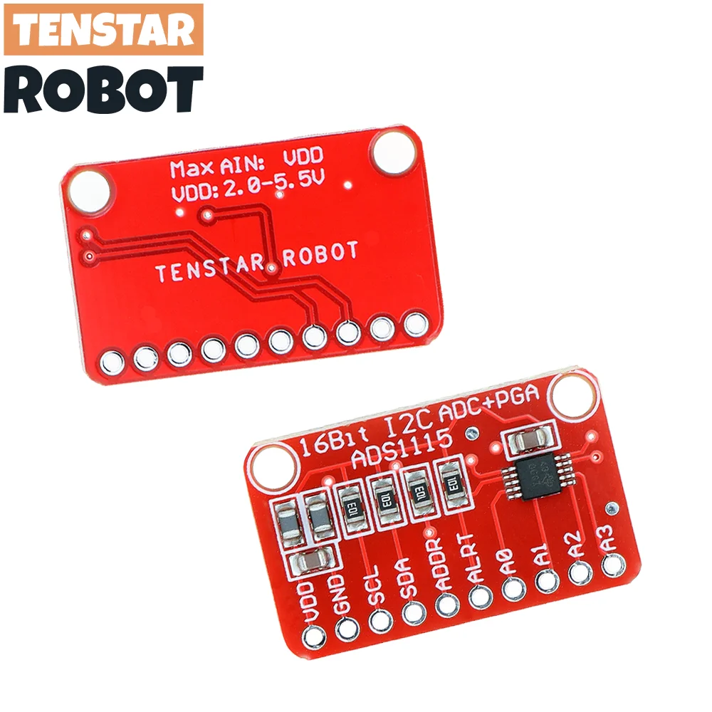 TENSTAR 2pcs ADS1115 Module Red Board 16 Bit I2C ADC 4 Channel with Pro Gain Amplifier