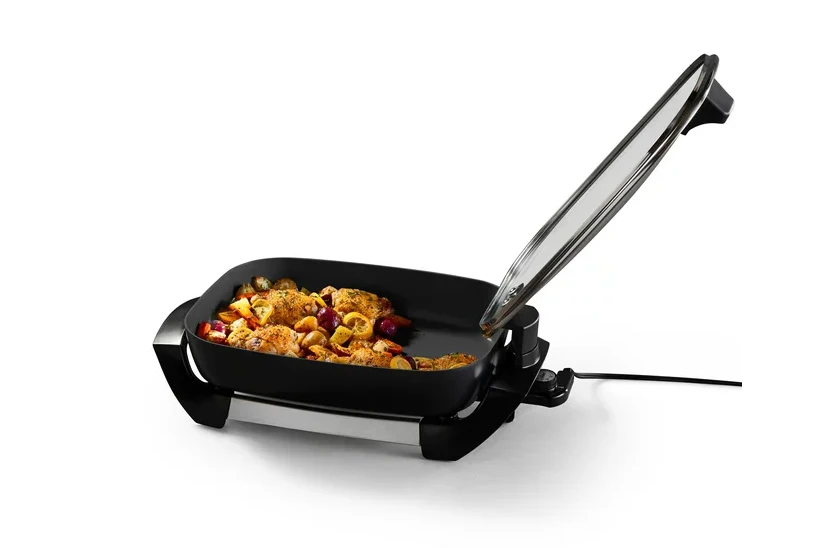 Oster DiamondForce 12-in x 16-in Nonstick Electric Skillet with Hinged Lid, Black