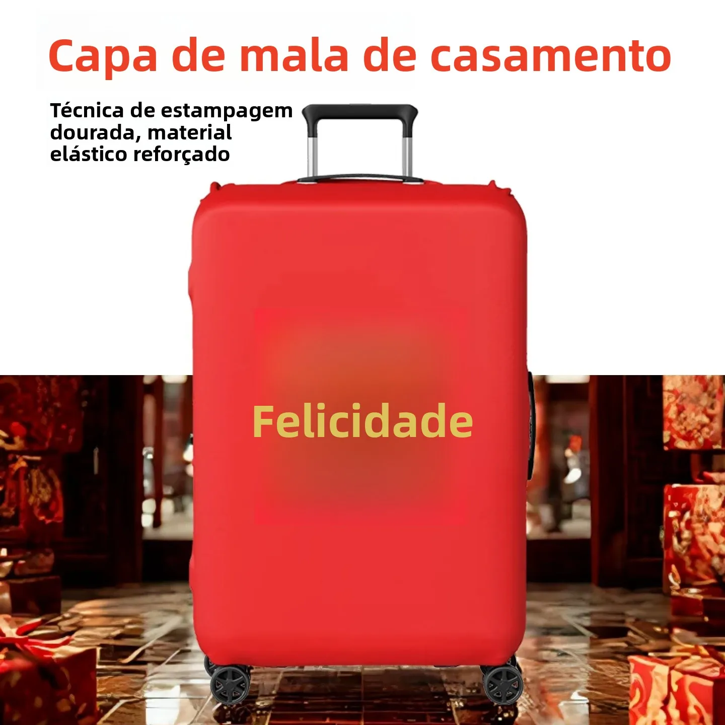 高級赤色保護カバー-荷物用-厚手旅行スーツケースカバー-ゴールドエンボス加工-結婚祝いに最適