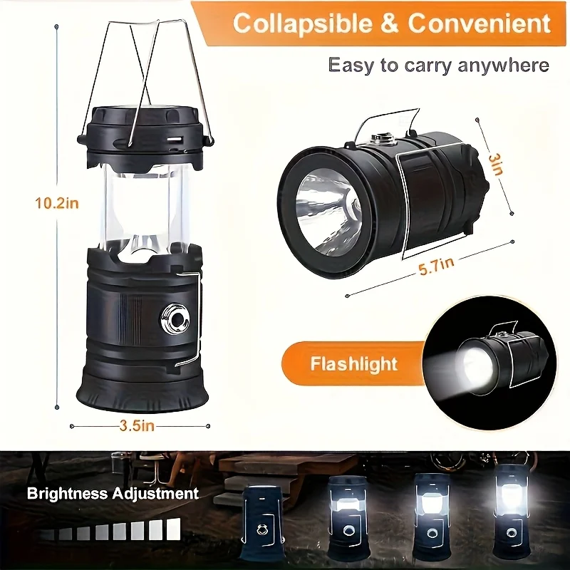 Solar Lantern Flashlight USB Rechargeable Led Camping Lantern Collapsible & Portable for Emergency Hurricanes Power Outage Storm