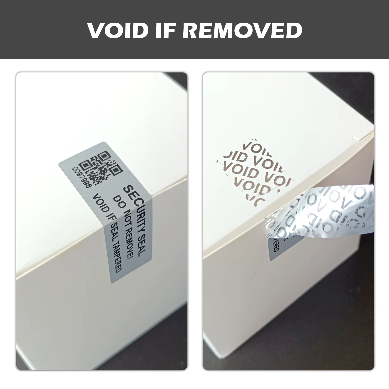 5x1.5cm Mute silve tamper proof sticker with qr code, warranty void seal security label sticker with serial numbers