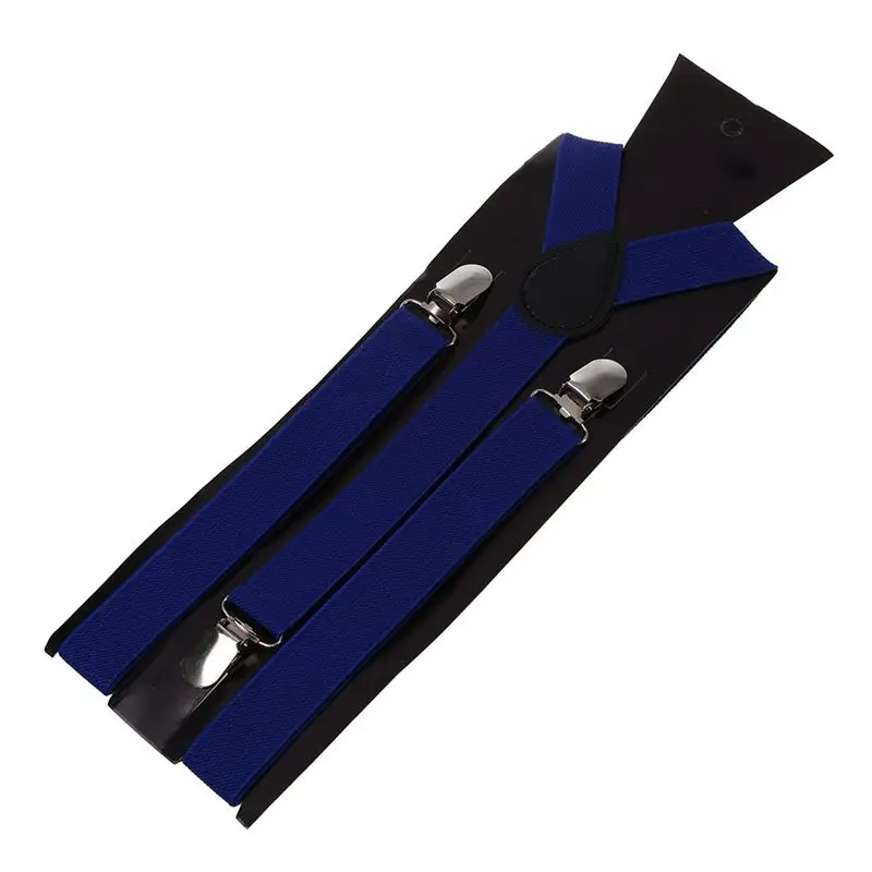 

TEXU 3X Adult Adjustable Metal Clamp Elastic Suspenders Braces Dark Blue