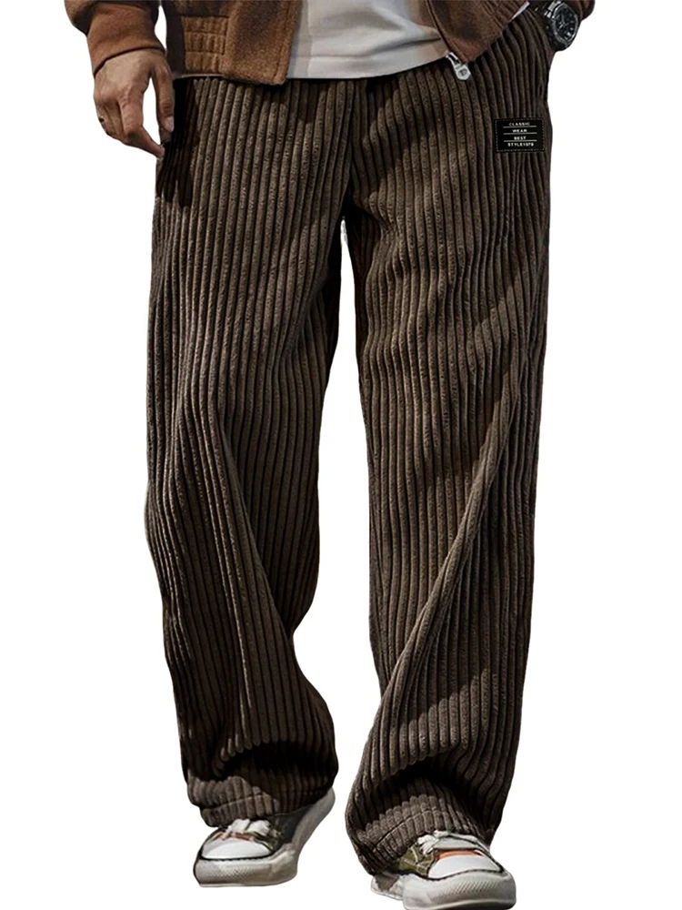 Vintage Straight‑Cut Bottom For Men Daily Solid Color Corduroy Long Trousers Loose Fit Pants Fall Street Style Mens